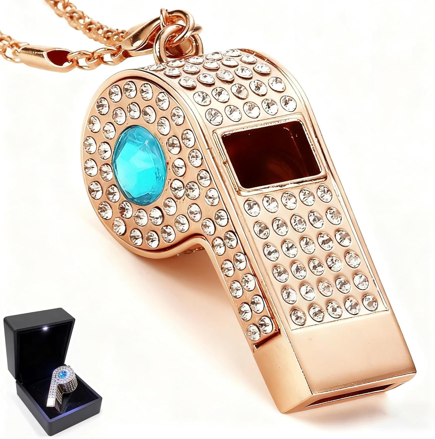 Metal Whistle with Keychain, Loud Crystal Rhinestone Whistle for Coaches, Referees, Lifeguards, Teachers, Training & Outdoor Sports (Blue)