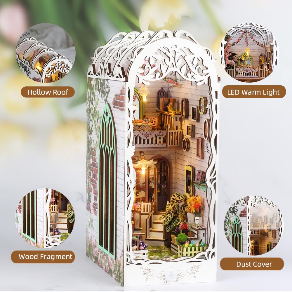 Lycidae Book Nook Kit, Gardenhouse DIY Dollhouse Booknook, Miniature Doll House, with LED Lights - Image 4