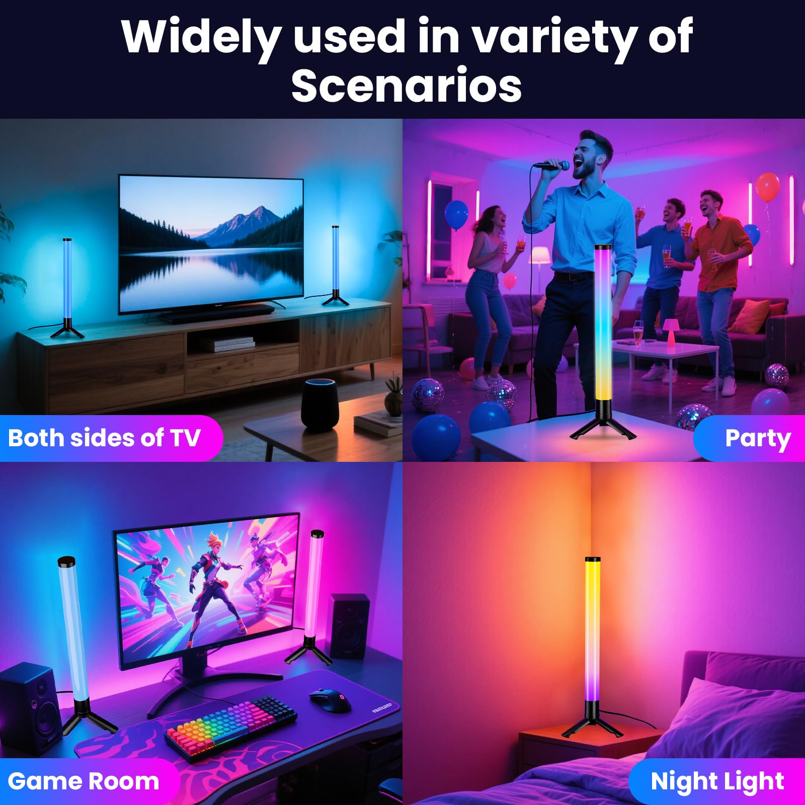 TJOY Barras de luz inteligentes de 360°, retroiluminación de TV con sincronización de música, barra de luz RGB alimentada por USB, luces LED de juego en el escritorio, iluminación ambiental para PC