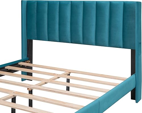 Miniatura 14 de Cama de plataforma de tamaño Queen con cajones para dormitorio, marco de cama tapizado de terciopelo para niños, niñas, adolescentes y adultos, no