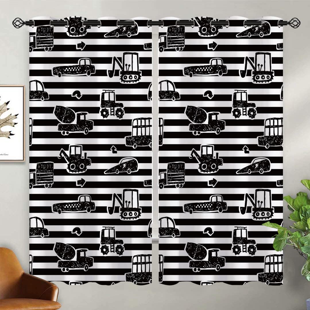 ONINUO Cartoon Car Blackout Curtains for Girls Boy Home Decor, Cute Vehicle Excavator Machinery Auto Grommet Thermal Insulated Drapes Darkening Window Curtain for Bedroom Living Room, 63 x 63 Inch