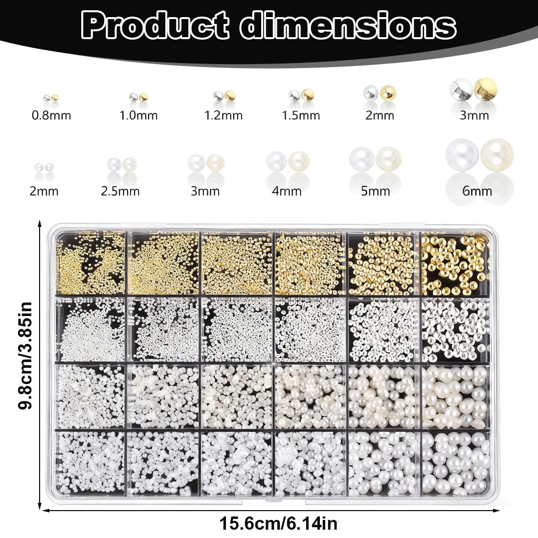 1 boîte Perles plates dorées et argentées pour ongles, Strass ongle, Perles à ongles demi-rondes blanches et beiges, Deco ongle nail art pour décoration d'ongles DIY