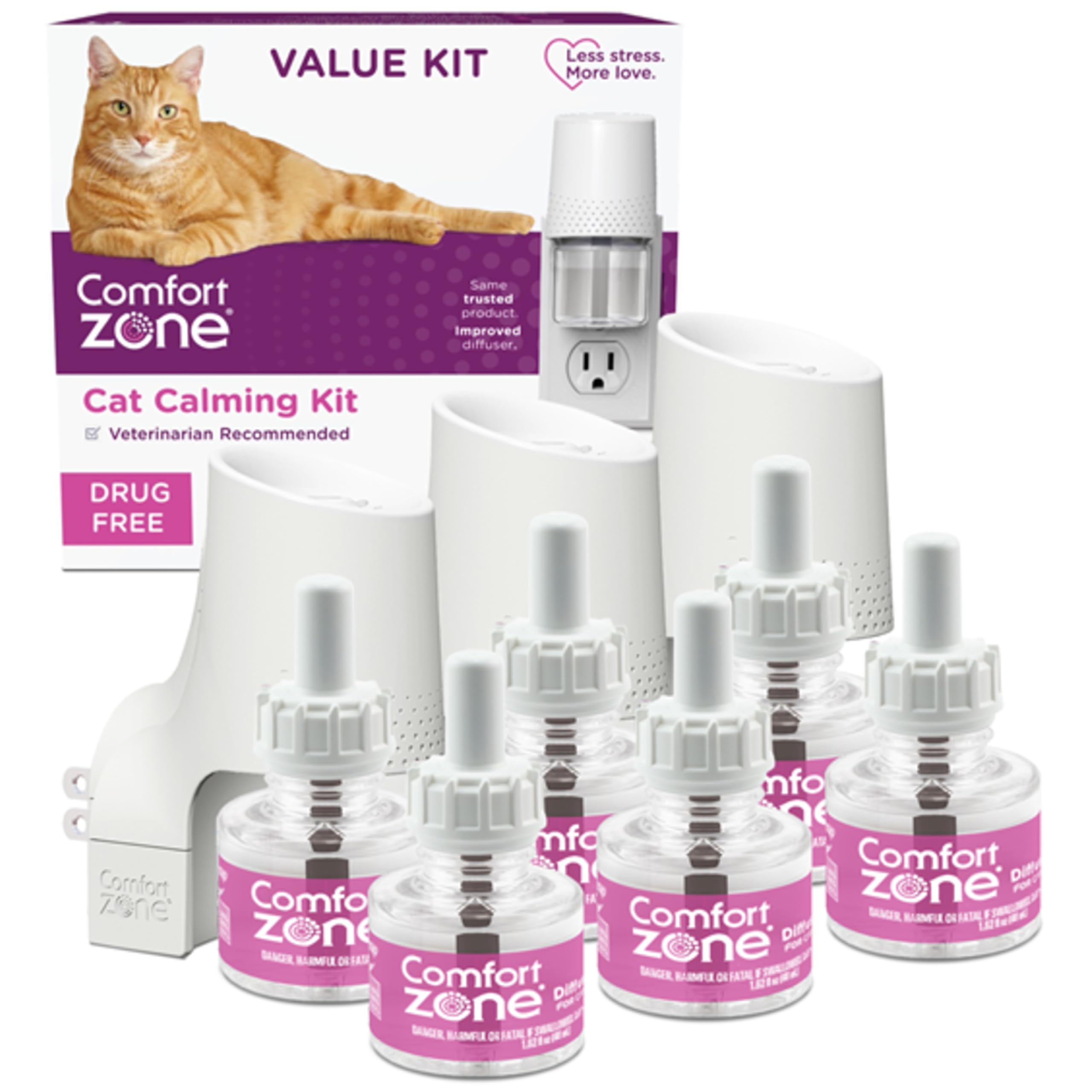 Comfort Zone Diffuseur apaisant pour Chat : 3 diffuseurs de phéromones et 6 recharges
