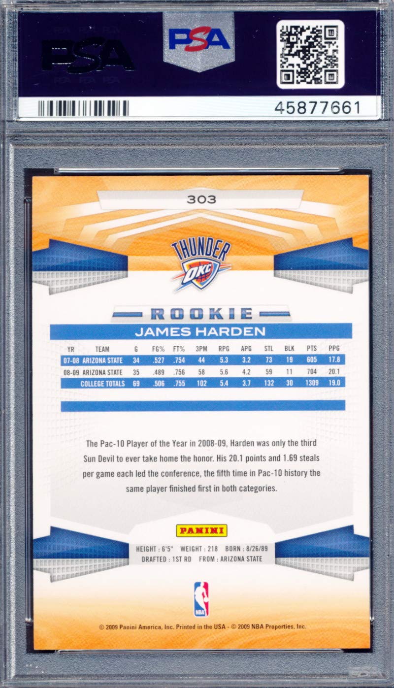 Amazon.com: 2009-10 Panini #303 James Harden Rookie Card Graded