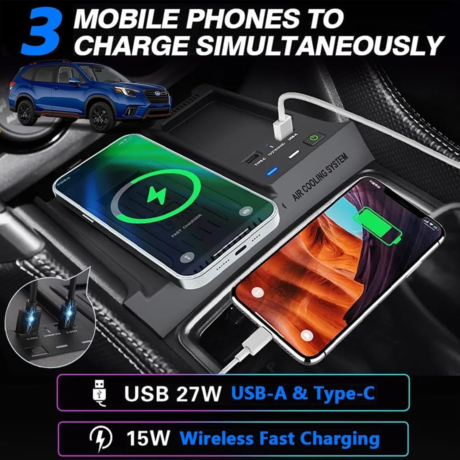 Bezprzewodowa ładowarka Samochodowa Telefonu do Subaru 2019 2020 2021 2022 2023 2024 Forester, Konsola środkowa Akcesoria Podkładka ładująca, Szybka ładowarka do i-Phone Sam-sung