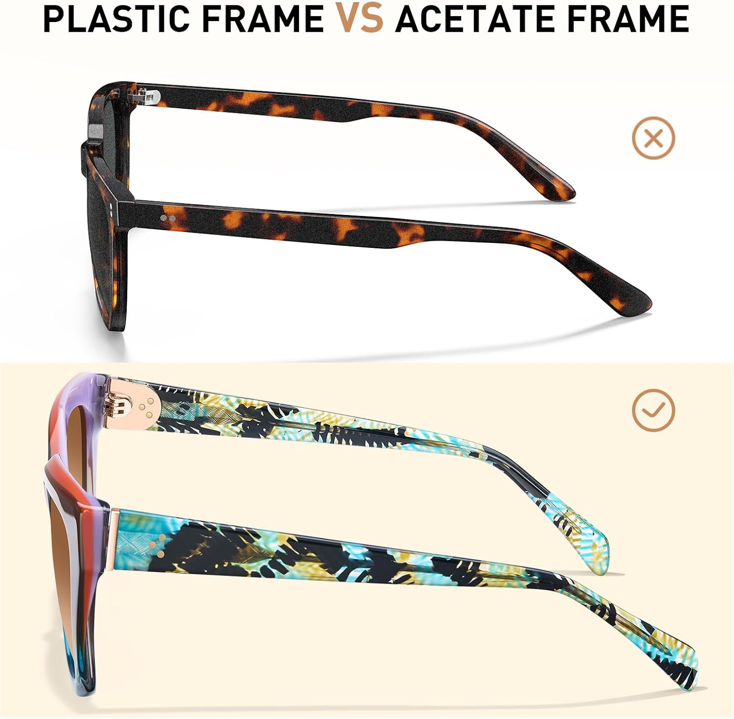 AVAWAY Womens Polarized Cat Eye Sunglasses UV400 with Case, Lightweight Trendy Acetate Frame, Comfort for Driving