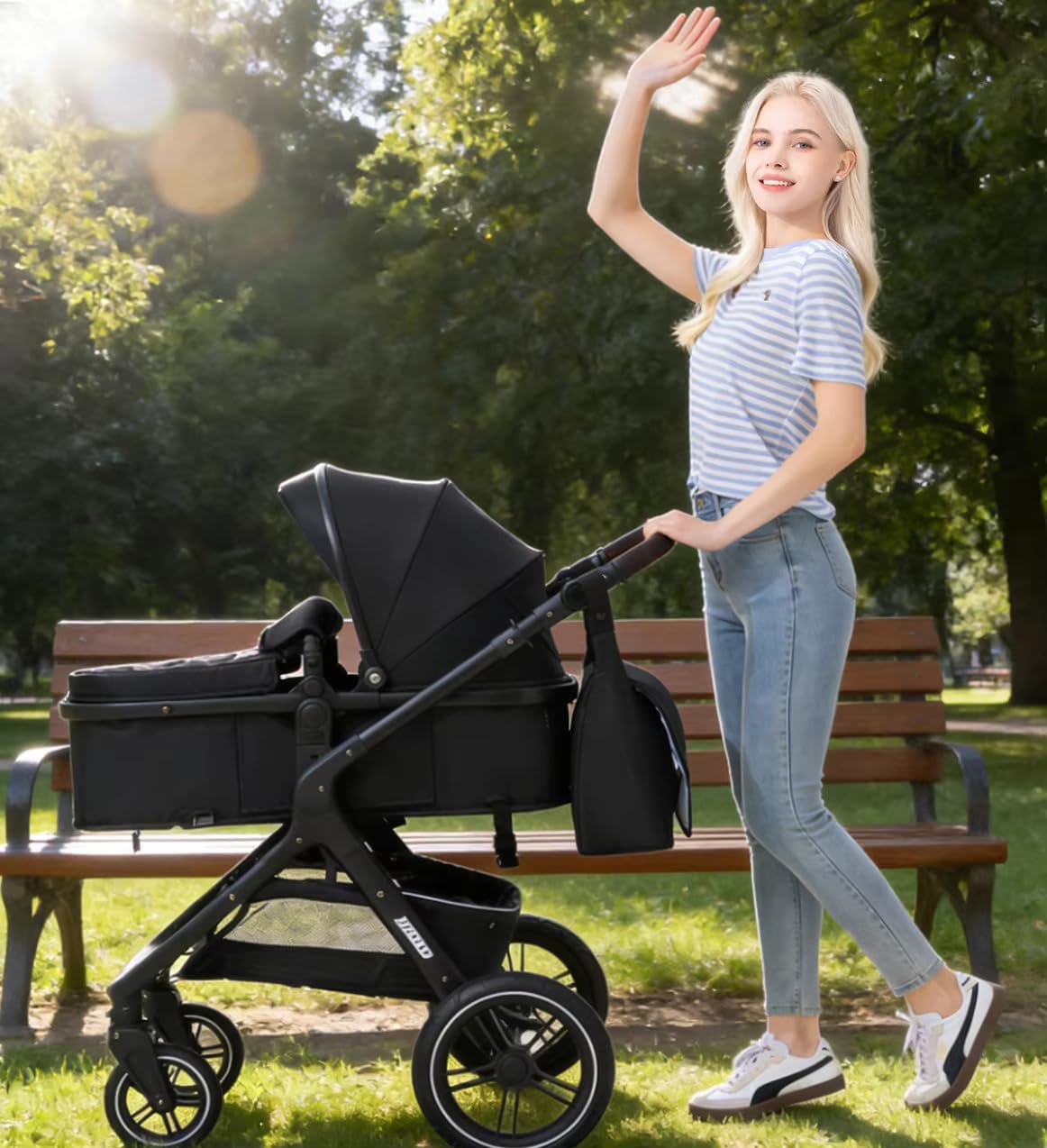YAZOCO Passeggino Trio 3 in 1 Carrozzina Ovetto Pieghevole Neonato Cachi