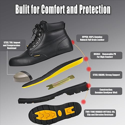 Miniatura 3 de Botas de trabajo para hombre, puntera de acero, de cuero, resistentes al aceite, antideslizantes y al calor, botas de seguridad industriales y de