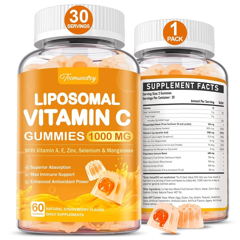Tcemundry Gomas de Vitamina C lipossomal 1000 mg, 60 gomas