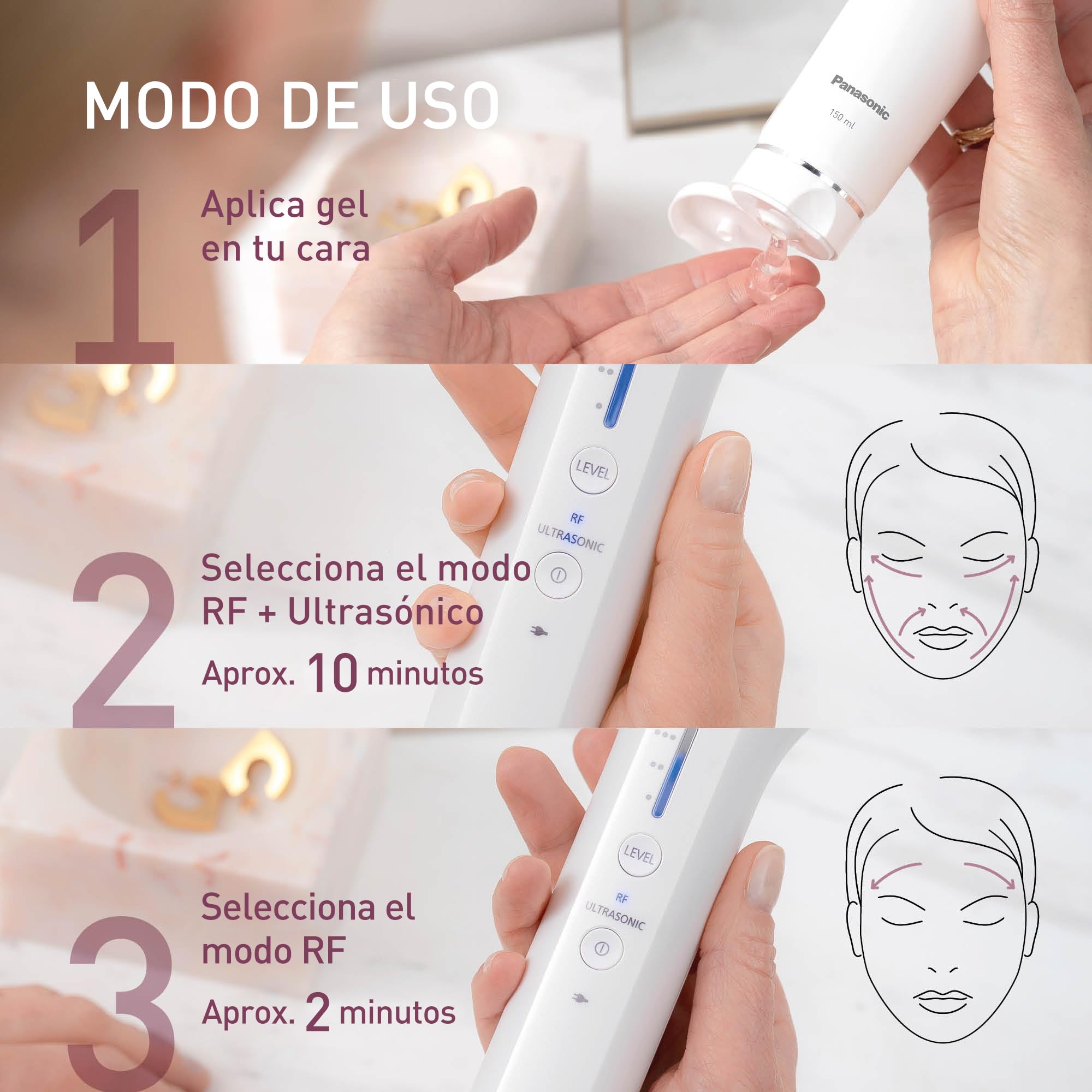 Panasonic EH-XR10NC803 Aparato facial avanzado con radiofrecuencia y tecnología ultrasónica, evita la aparicion de lineas de expresion, Color Blanco, Talla única