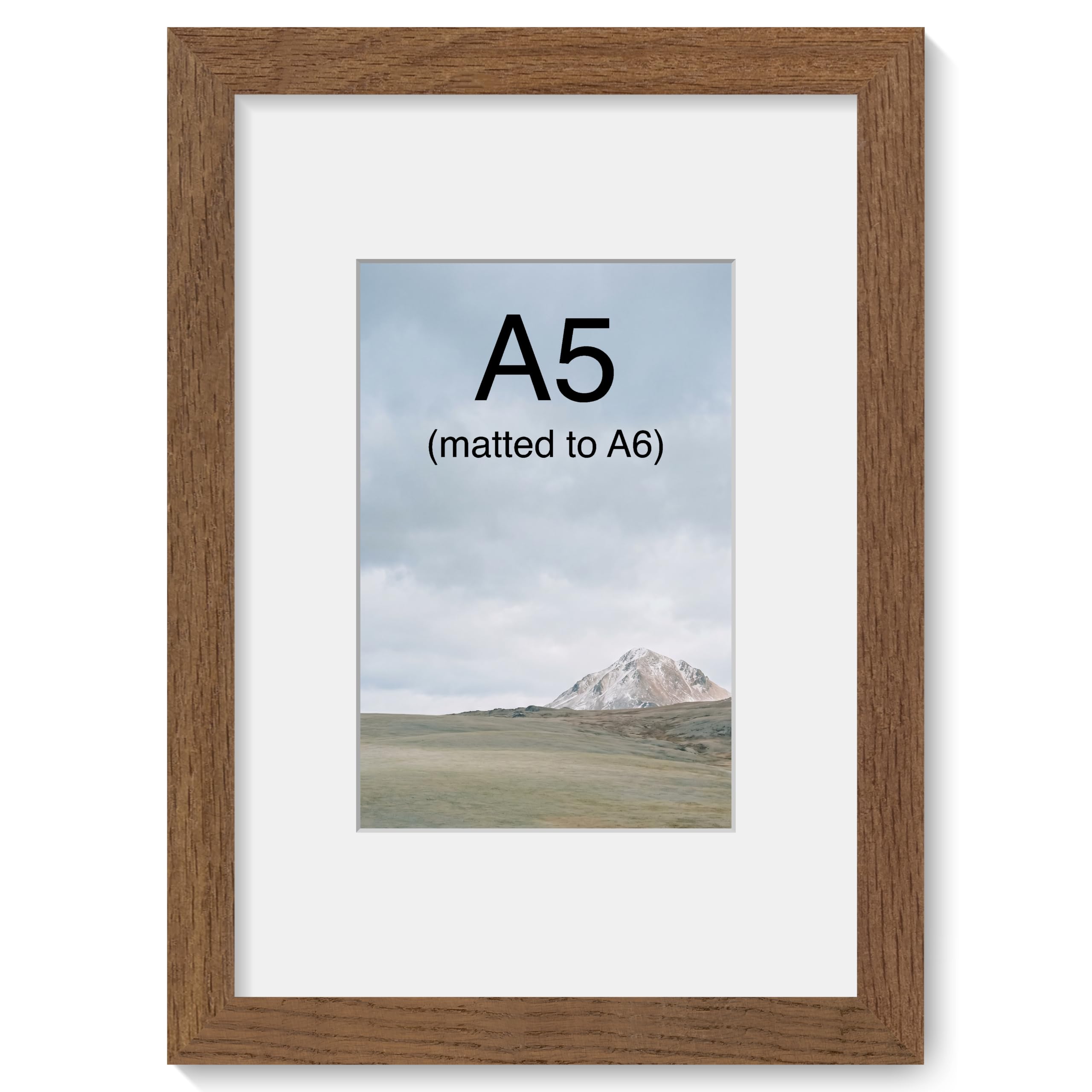 A5 Frame, Solid Oak Wood, Mat fits A6(9.5x13.8cm), Tabletop & Wall Mount
