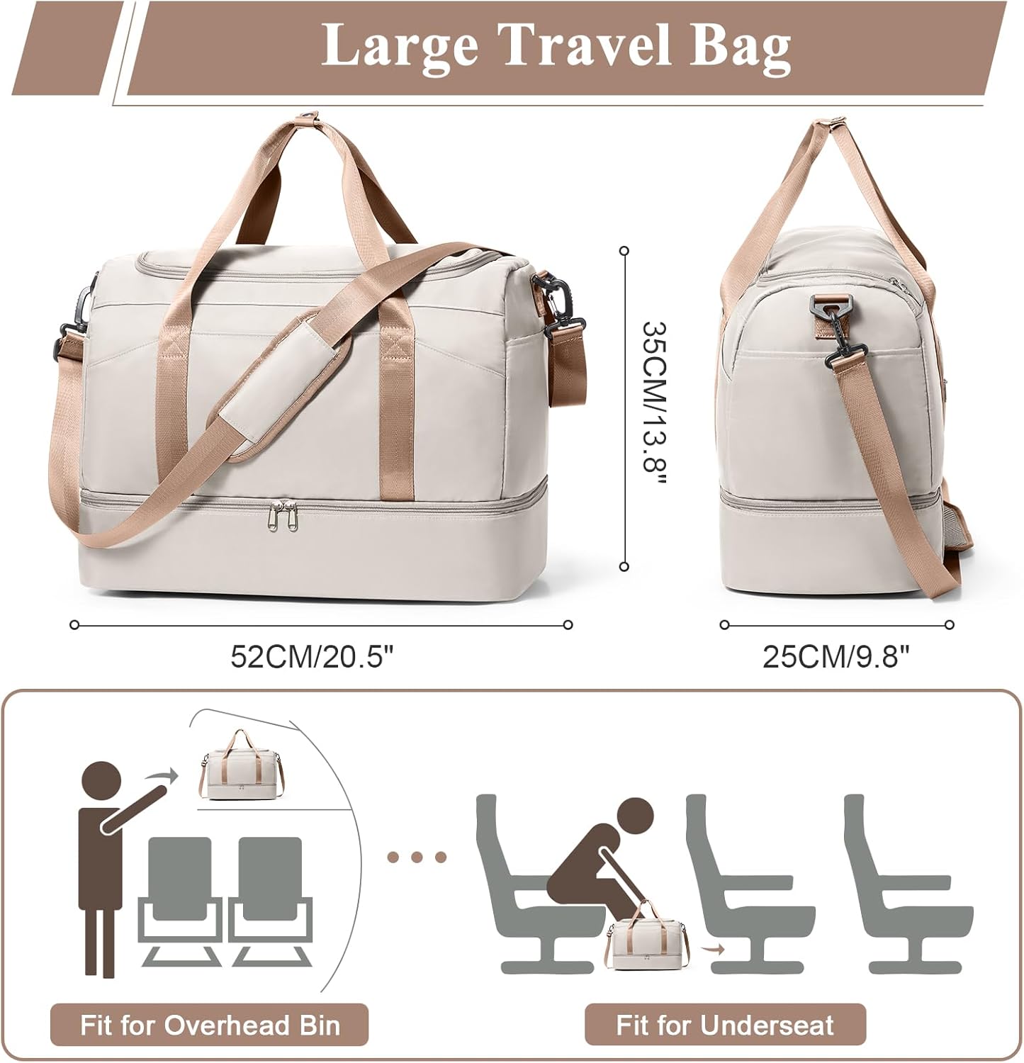 Large Travel Duffle Bag,Weekender Bags for Women with Shoe Compartment, Carry on Overnight Duffel Bag with Wet Pocket