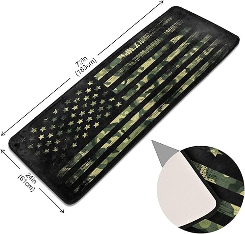 Miniatura 3 de Burbuja Alfombra de pasillo vintage de camuflaje con bandera estadounidense de 24 x 72 pulgadas, lavable antideslizante con respaldo de goma, tapete