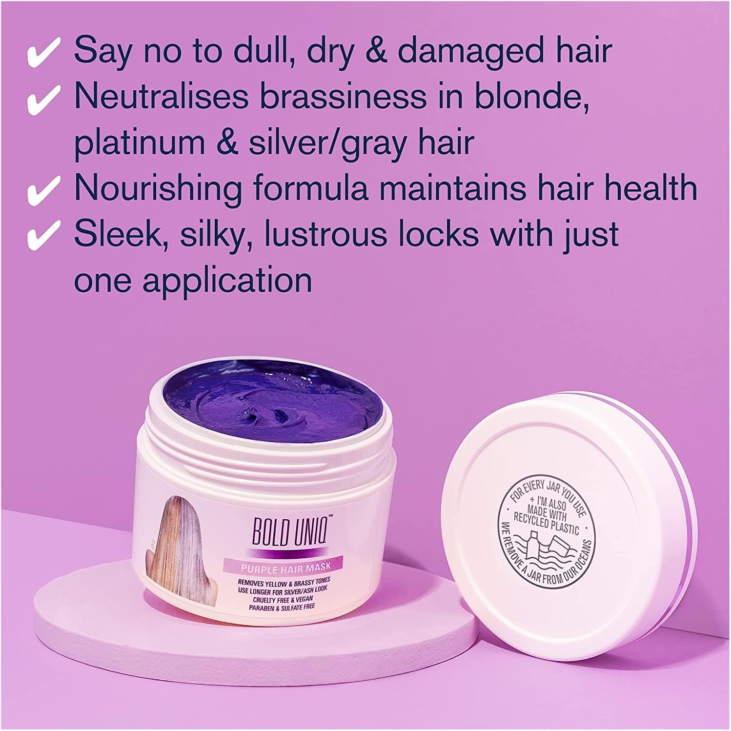 BOLD UNIQ Purple Hair Mask For Blonde, Platinum, Bleached, Silver, Gray, Ash and Brassy Hair & Coconut Heat Protectant Spray - Remove Yellow Tones and Protect Hair from Thermal Heat Up To 450℉