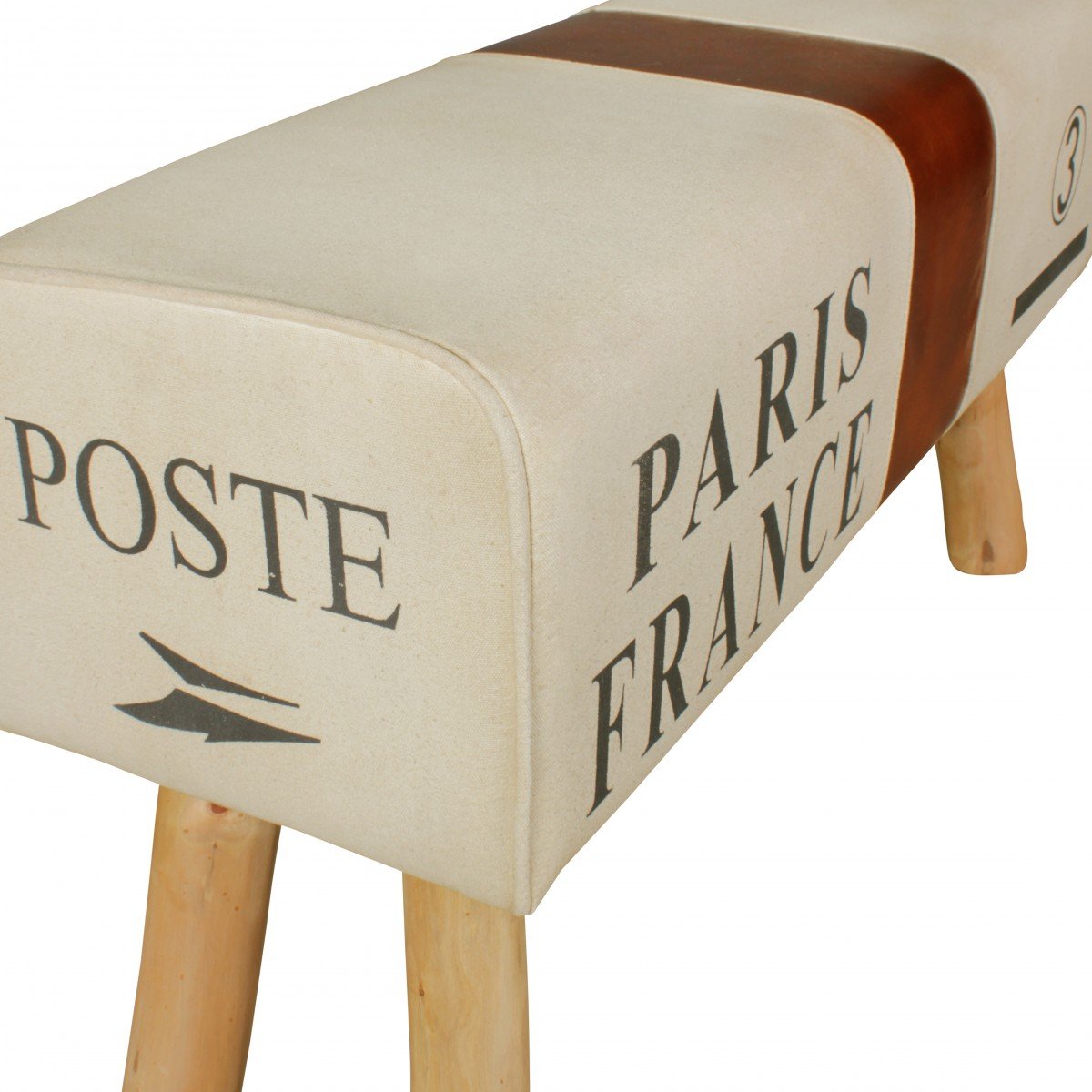 FineBuy Design Sitzbank Poste Turnbock 90cm Stoff & Mangoholz - Retro Sitzhocker - Hocker mit Holzbeinen - Sprinbock - Garderobenbank