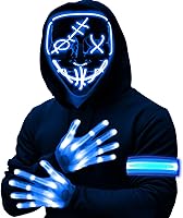 Vista 7 de 3 Set Halloween Led Mask Light Up Scary Mask Gloves and led Armbands Glow in the Dark Halloween Costume Party for Adult Kid