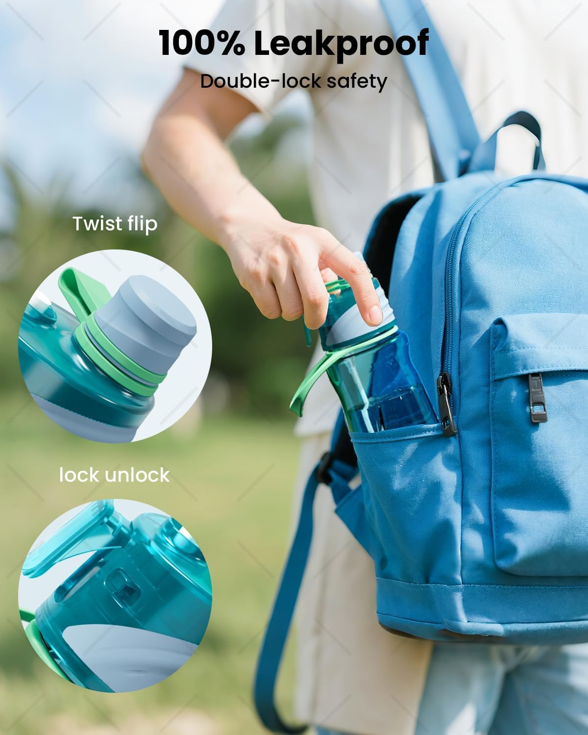 Sport Water Bottle with Misting & Drinking - Large BPA-Free, Leak-Proof, Silicone Spout Cover & 2-in-1 Mist N'Sip Function Reusable Plastic for Gym,School,Camp,Travel,Outdoor,Kids - Morden Blue