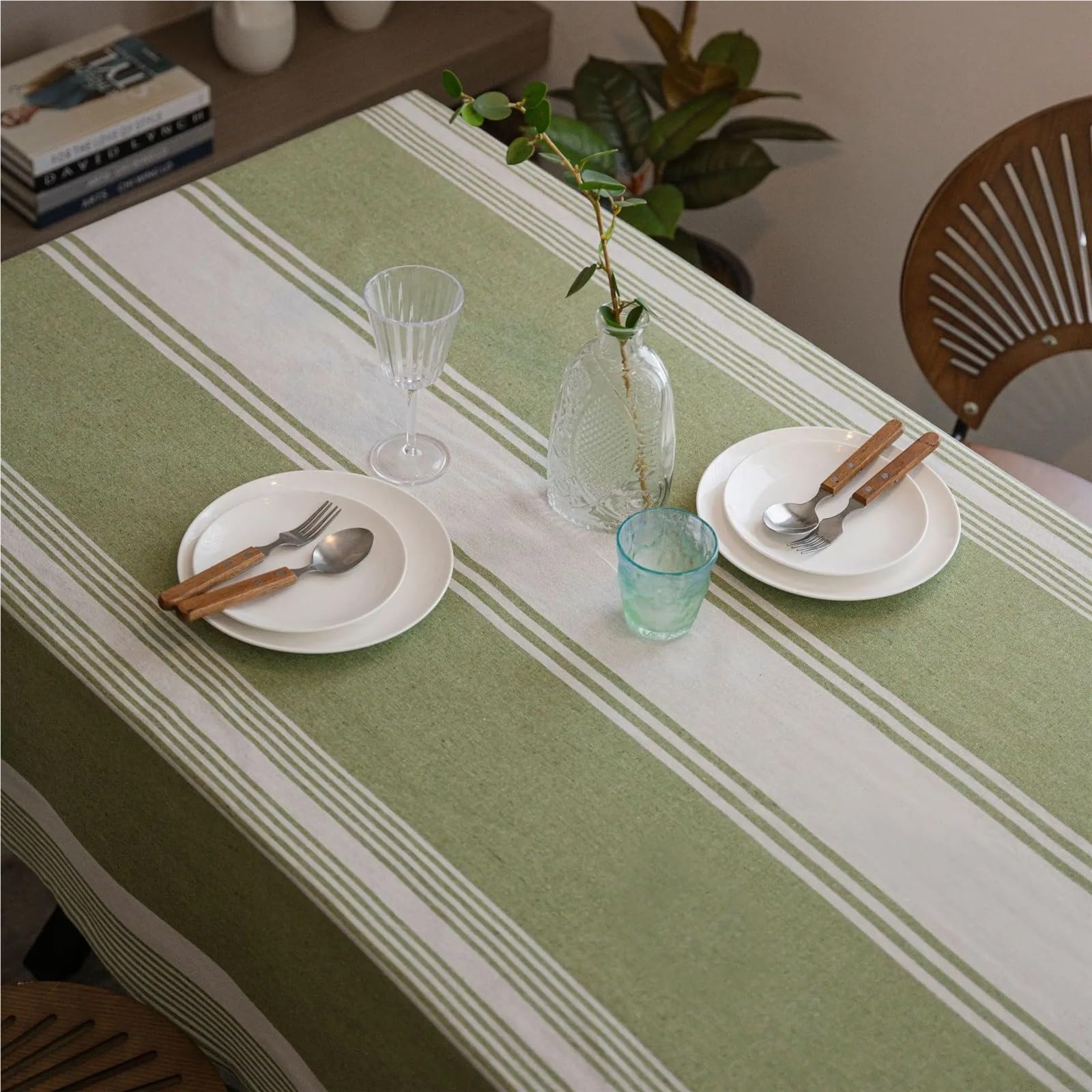 Mantel a rayas Mantel rectangular de lino y algodón for mesa, estilo rústico, a rayas, for picnic, tela pesada, for café, decoración cocina para la decoración de la Cocina del hogar(Green,100x140cm)