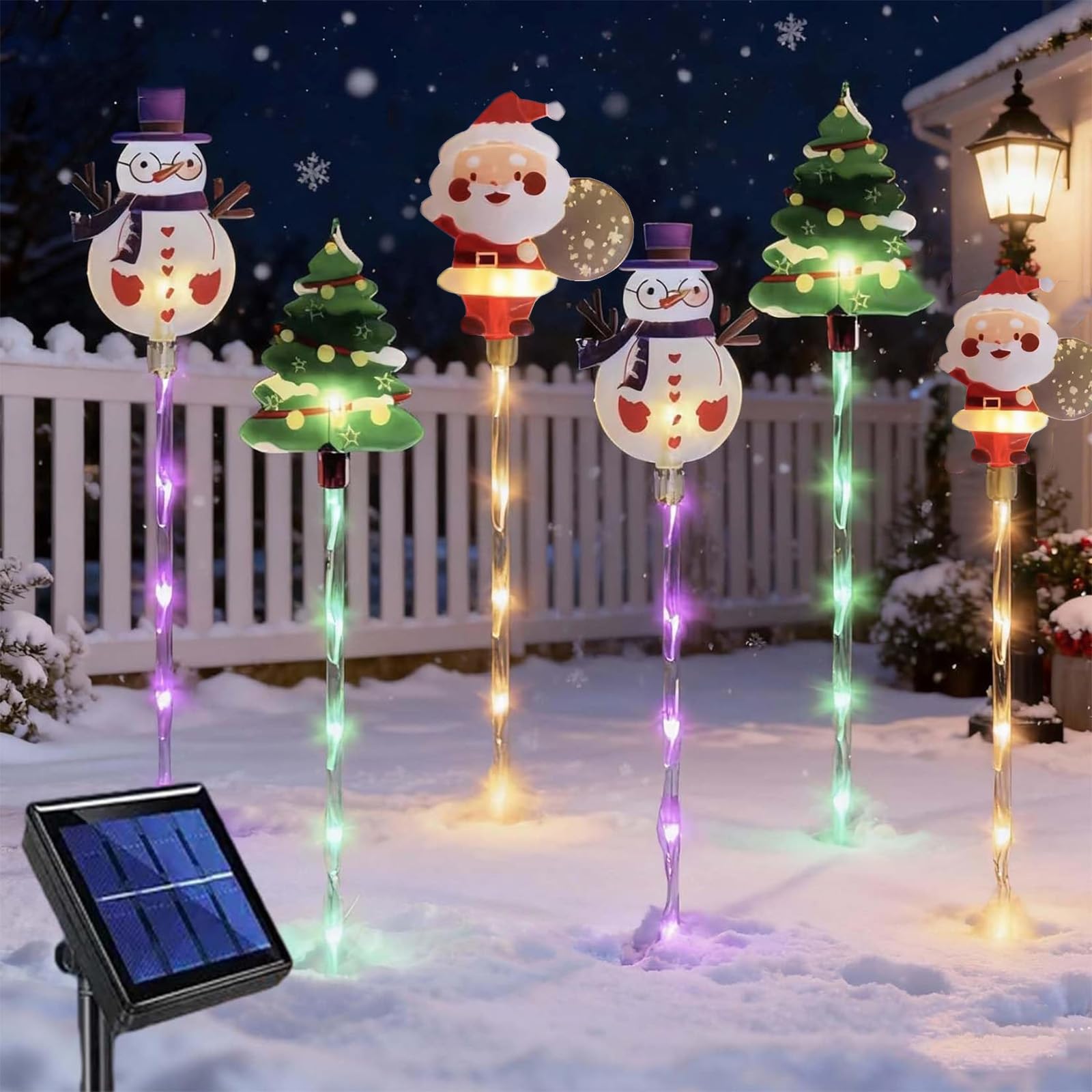 Liocwocne C 6-Pack Of Moving Hristmas Lights, Led Waterproof Hristmas Decorations Outdoor, Solar Power Ourtyard Tree Snowman Reindeer For Ourtyard, Porches, Pathway (,Solar)