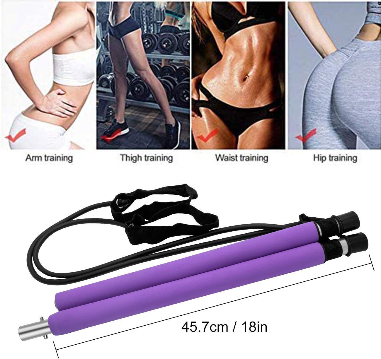 BESTOTTAM Pilates Bar Kit for Weight Loss and Belly Fat - Portable Lightweight 2 Section Pilates Bar Kit with Resistance Bands - Home Studio Workout Active Bar Pilates Accessory Stick - Easy to Use 1