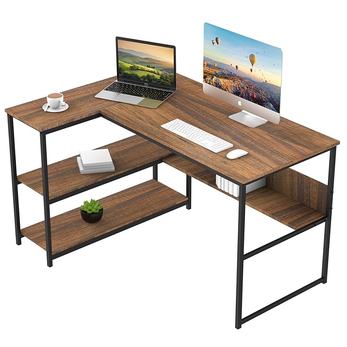 Buy Computer Corner Desk Small L Shaped Desk with Shelves 47 Inch