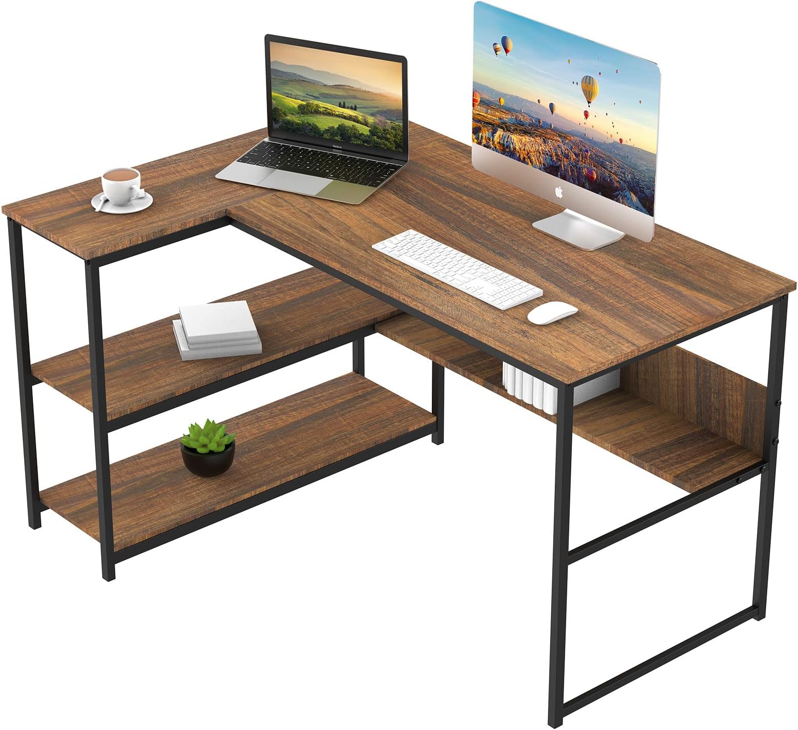 Computer Corner Desk Small L Shaped Desk with Shelves 47 Inch, Home Office Desks Reversible Corner Computer Desk, Writing Study Computer Desk for Home Office Small Space