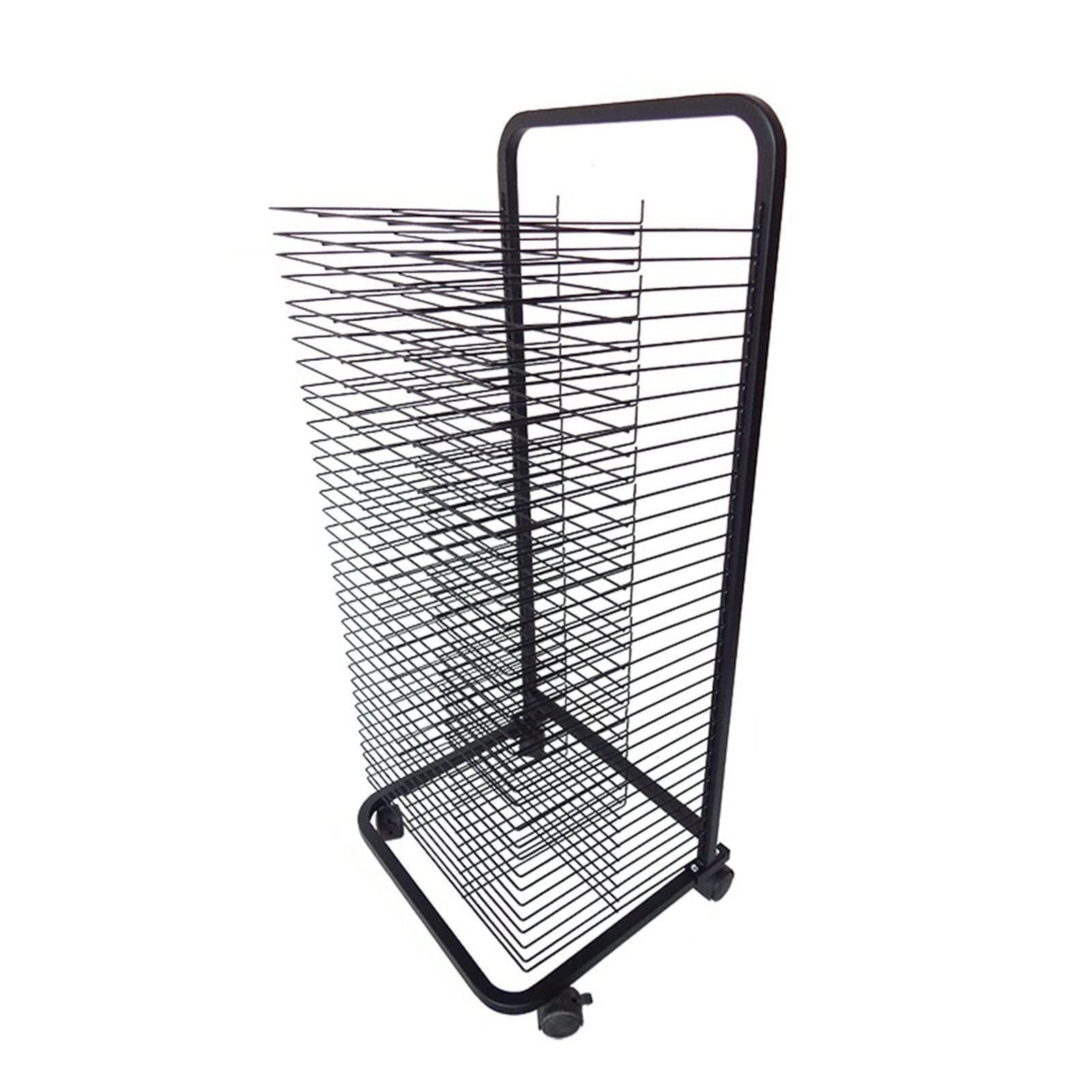 JYHHGDS Mobile Art Drying Rack with 35 Wire Shelves, Black Powder Coated Finish, Solid Metal Cart On Wheels for Classroom, Art Studios, & Home Use