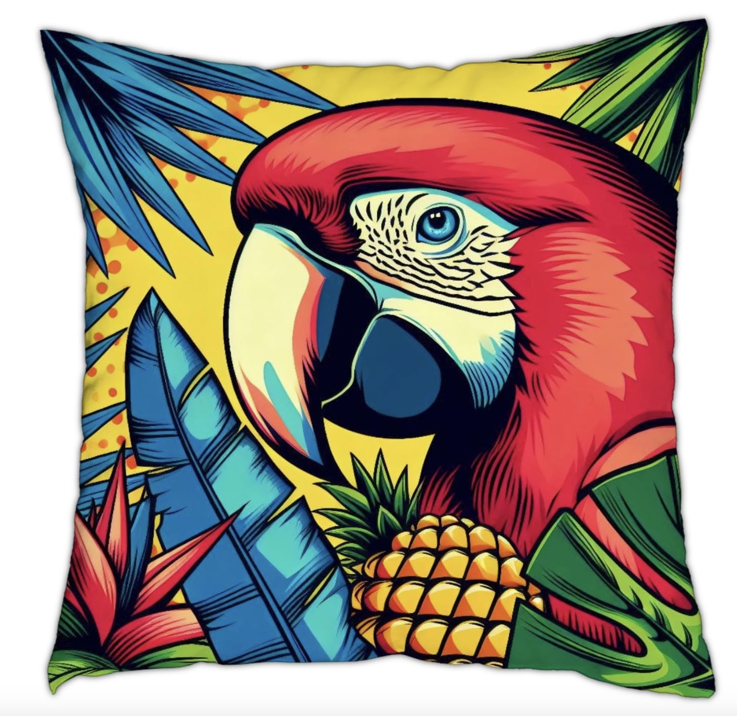 The Beach Stop Decorative Colourful Tropical Parrot Accent Cushion Cover | Home Decor Inspo Gift Idea | 45x45cm 18x18 | Pop Art Scarlet Macaw