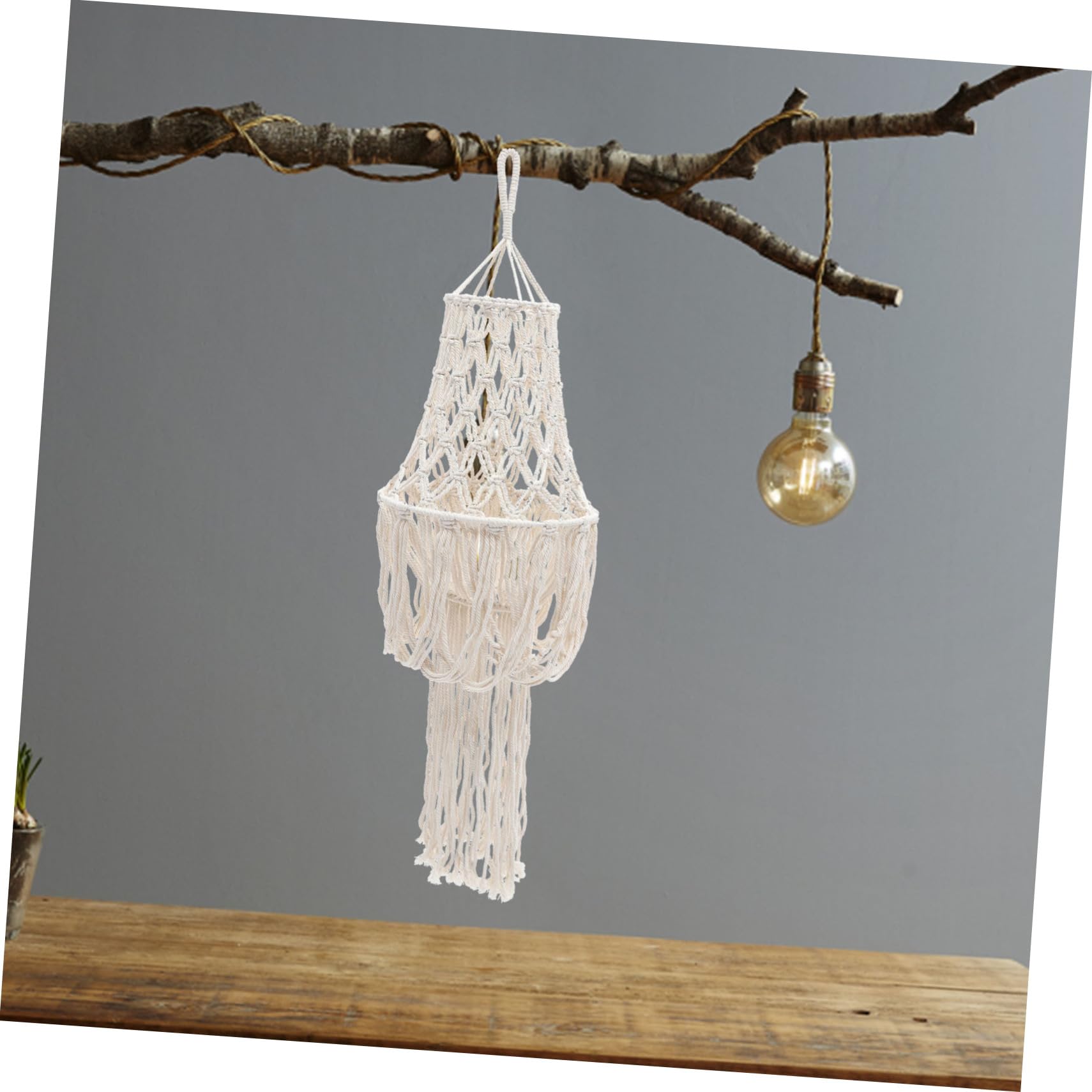 Abat-jour Tissé en Corde de Coton Beige pour Chambre