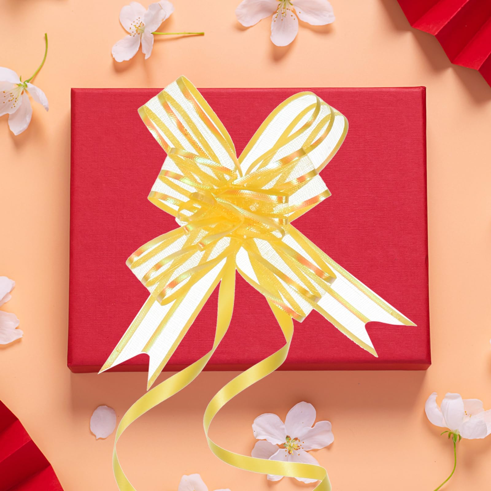 M METERXITY 40 Pack Chiffon Pull Bows - Presents Wrap String Bow, (2.4" Yellow) - Image 2