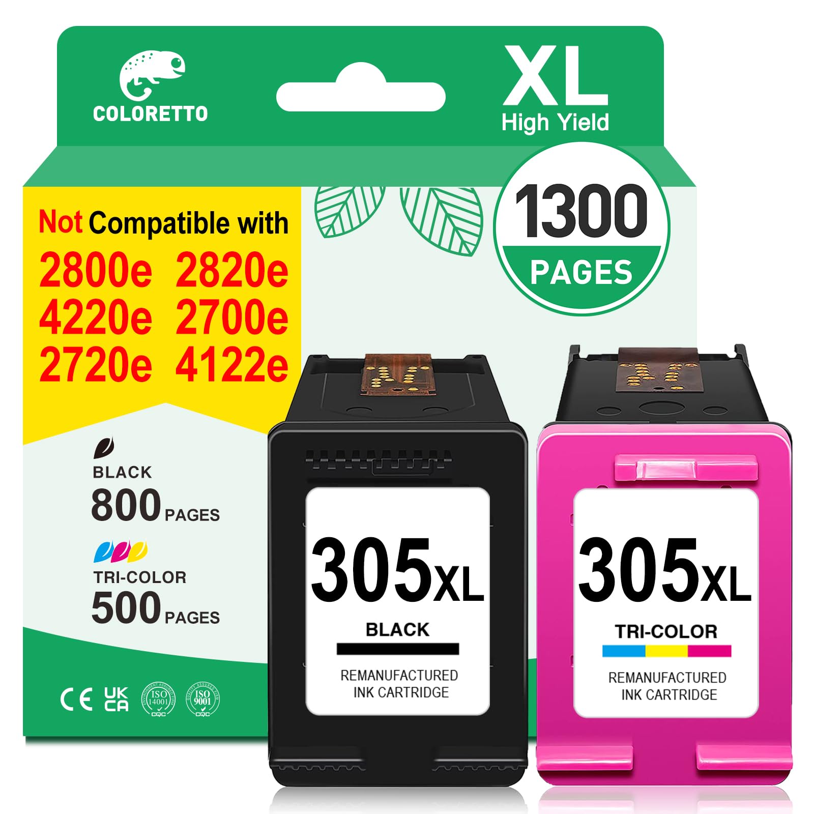 COLORETTO 305XL Ink Cartridges for HP 305 XL Cartridges for HP 305 Envy 6030e 6020e Envy 6420e 6430e 6022e 6432e 6400e 6000 6020 6400 6430 Printer Ink for HP 305 XL Black and Colour