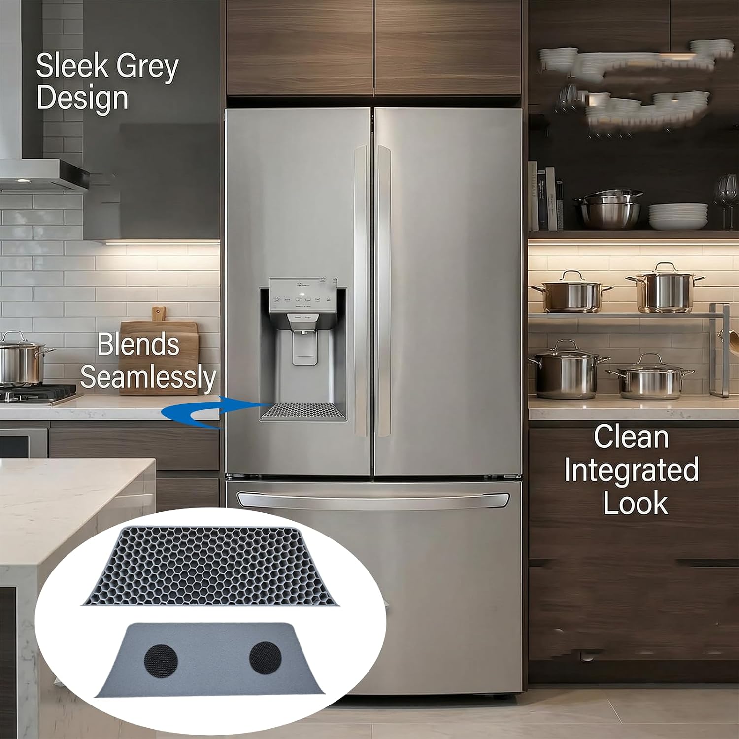 2PCS Refrigerator Drip Catcher Tray Compatible for LG Fridge Water Dispenser - Includes 2 Bonus Anti-Slip Adhesive Pads for Secure Fit - Stays in Place,Easy to Clean & Durable (Grey)