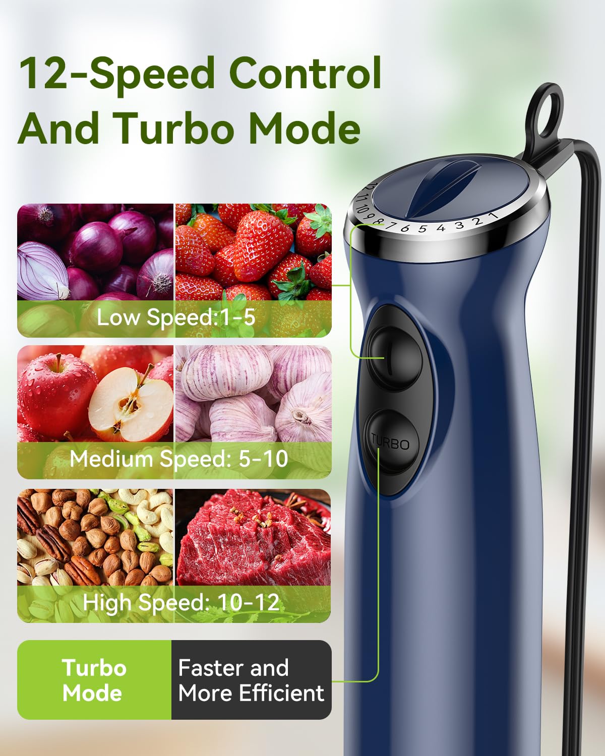 Abuler Batidora de mano de 800 W, 5 en 1, 12 velocidades, sin BPA, acero inoxidable 304, picadora, batidor, espumador de leche, vaso para batidos, alimentos para bebés, salsa