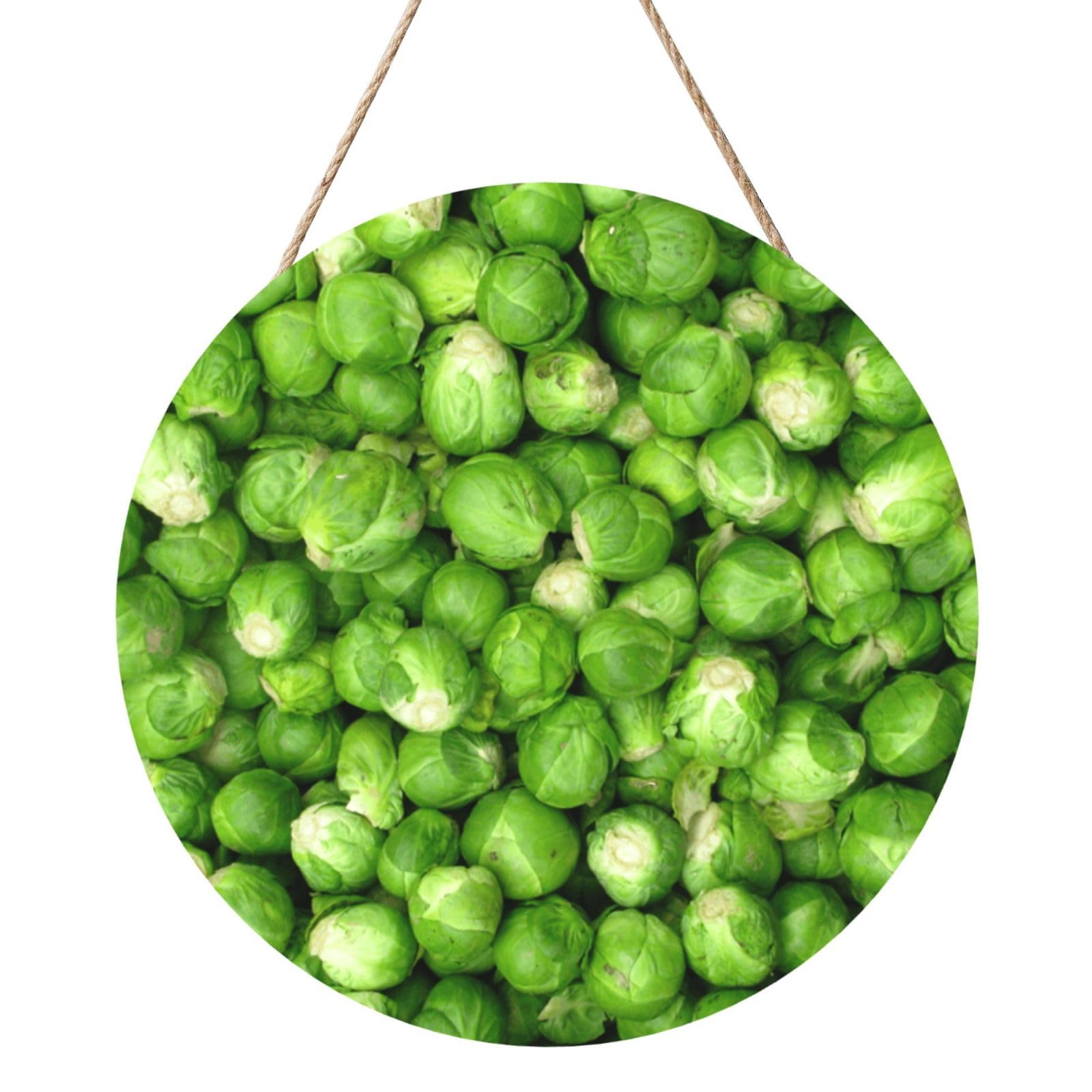 InOmak Green Vegetables, Round Wood Panel Painting 12 in, Wall Hanging Painting For Home