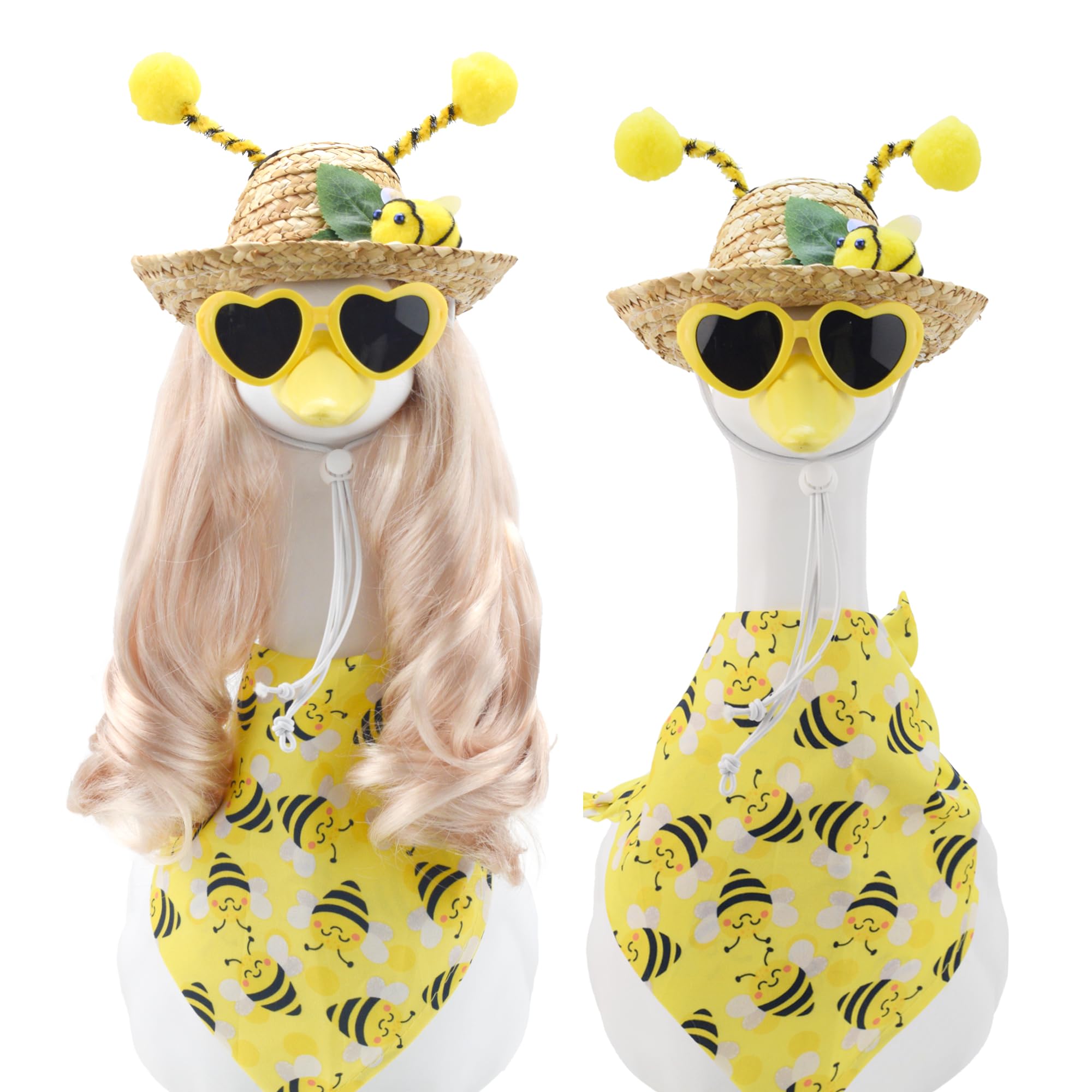 Bee Porch Goose Outfit Set with Blonde Wig &amp; Straw Hat, 4-Pcs