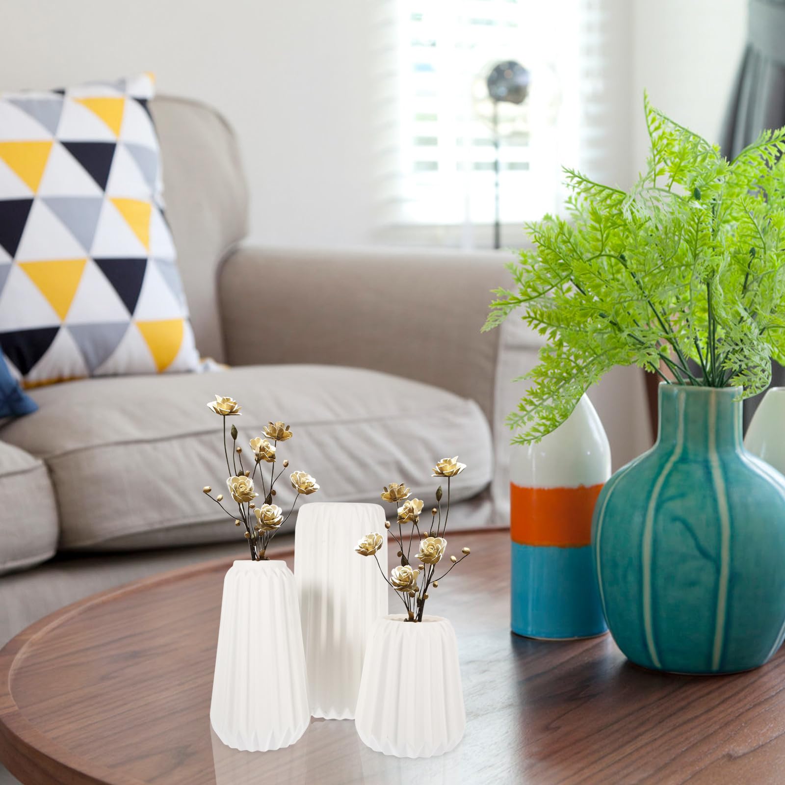 3 Pezzi Set di Vasi in Ceramica Bianco, Vaso Decorativo per Casa