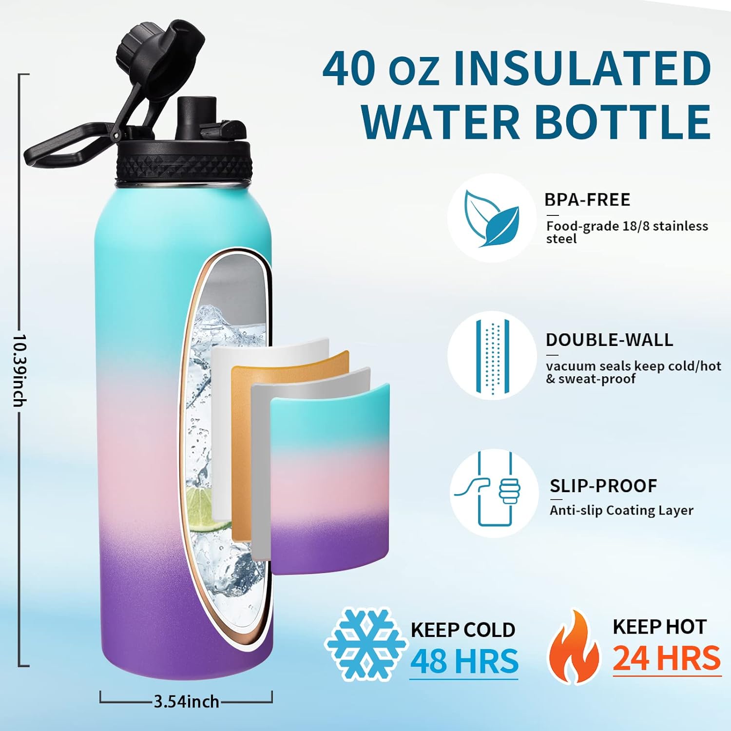 Botella De Agua De Acero Inoxidable De 32 Onzas, Con Mango De