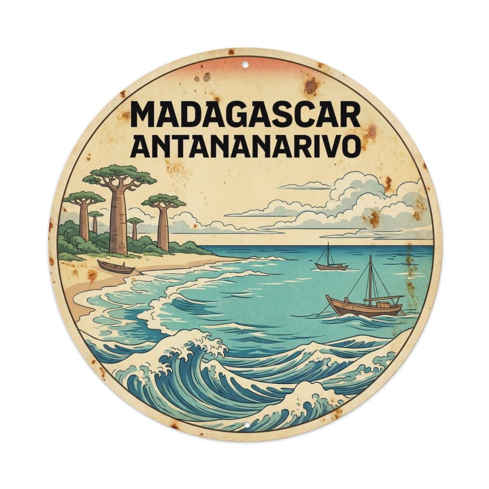 Madagascar Antananarivo Indian Ocean Woodblock Metal Tin Sign