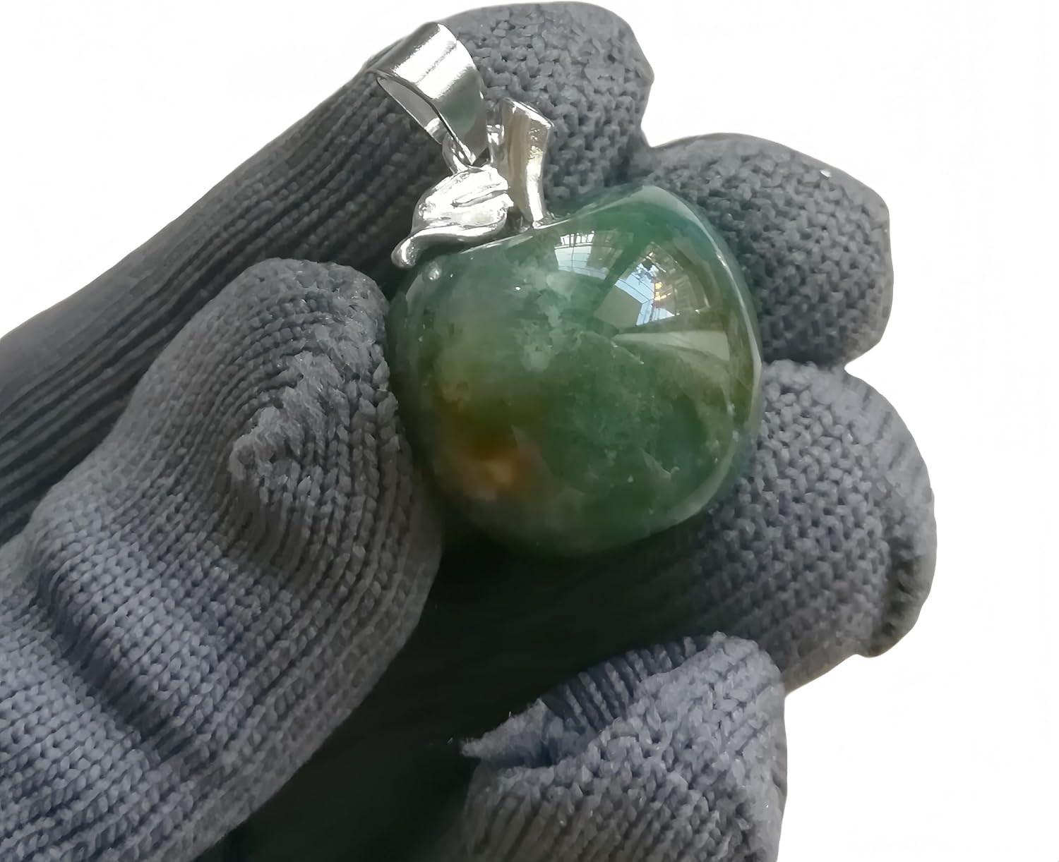 Natural India Agate Apple Crystal and Healing Indoor Decorative Stone,Christmas Decorations Thanksgiving Gifts,for DIY Jewelry Making,with Silvery Chain