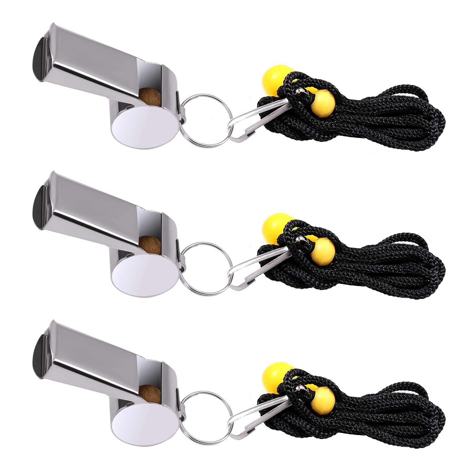 Sifflet D'arbitre En Acier Inoxydable 3 Pièces Avec Cordon De Serrage Pour Les Sports Et Les Activites De Plein Air