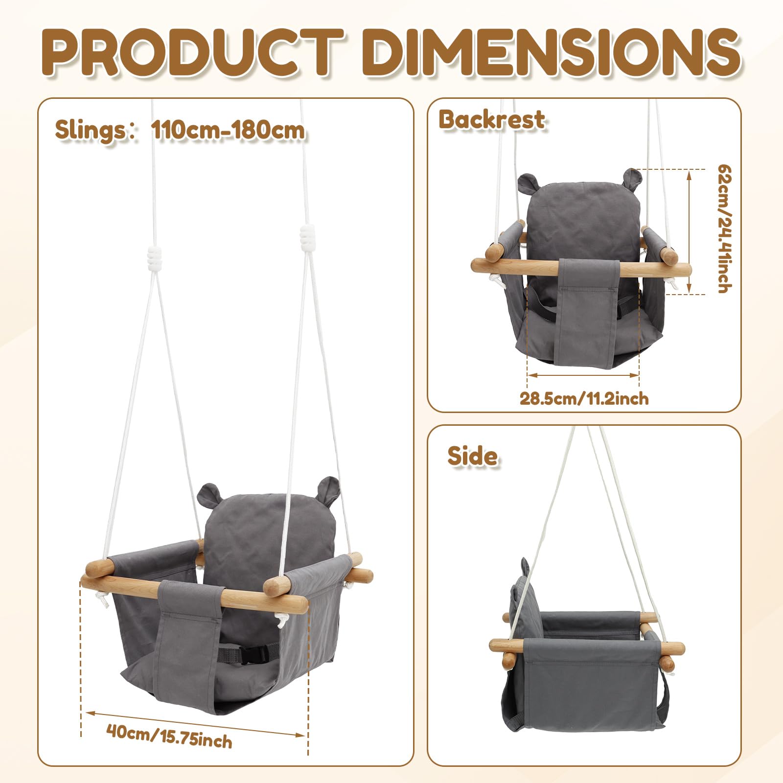 Baby Swing,Outdoor Indoor Secure Baby Hanging Swing Seat with Adjustable Safety Belt,Portable Outside Tree Hammock for Toddlers Boys Girls