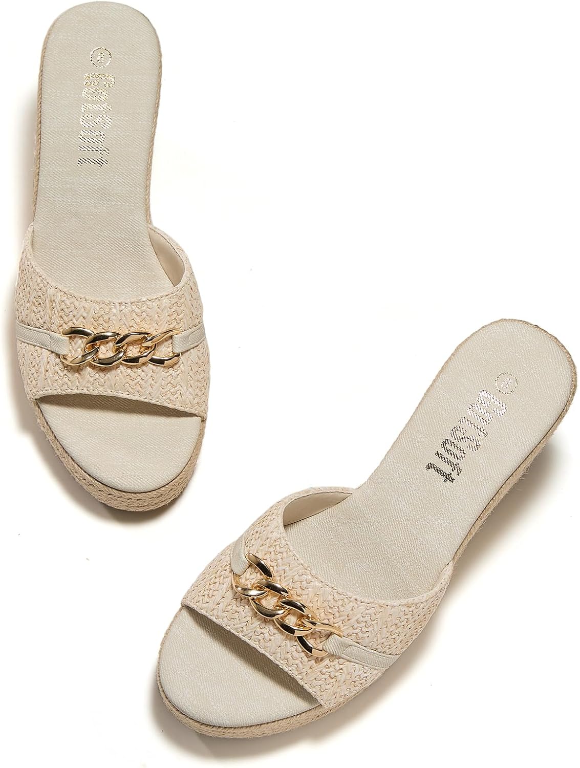 Women's Open Toe Wedge Espadrilles Sandals Chain Slip On Slides Platform Sandal Summer Shoes - Image 8