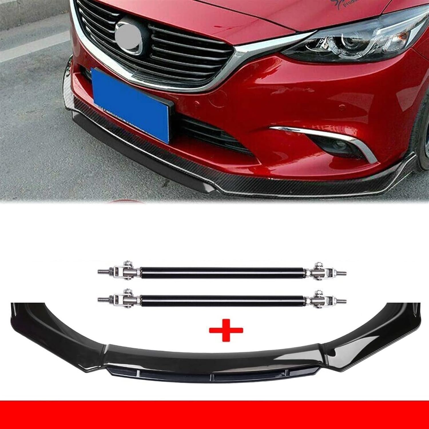 Borde de parachoques delantero compatible con Mazda 2 3 5 6 CX-3 CX5 CX-9 kit de carrocería divisor de alerón con barra de puntal de ajuste