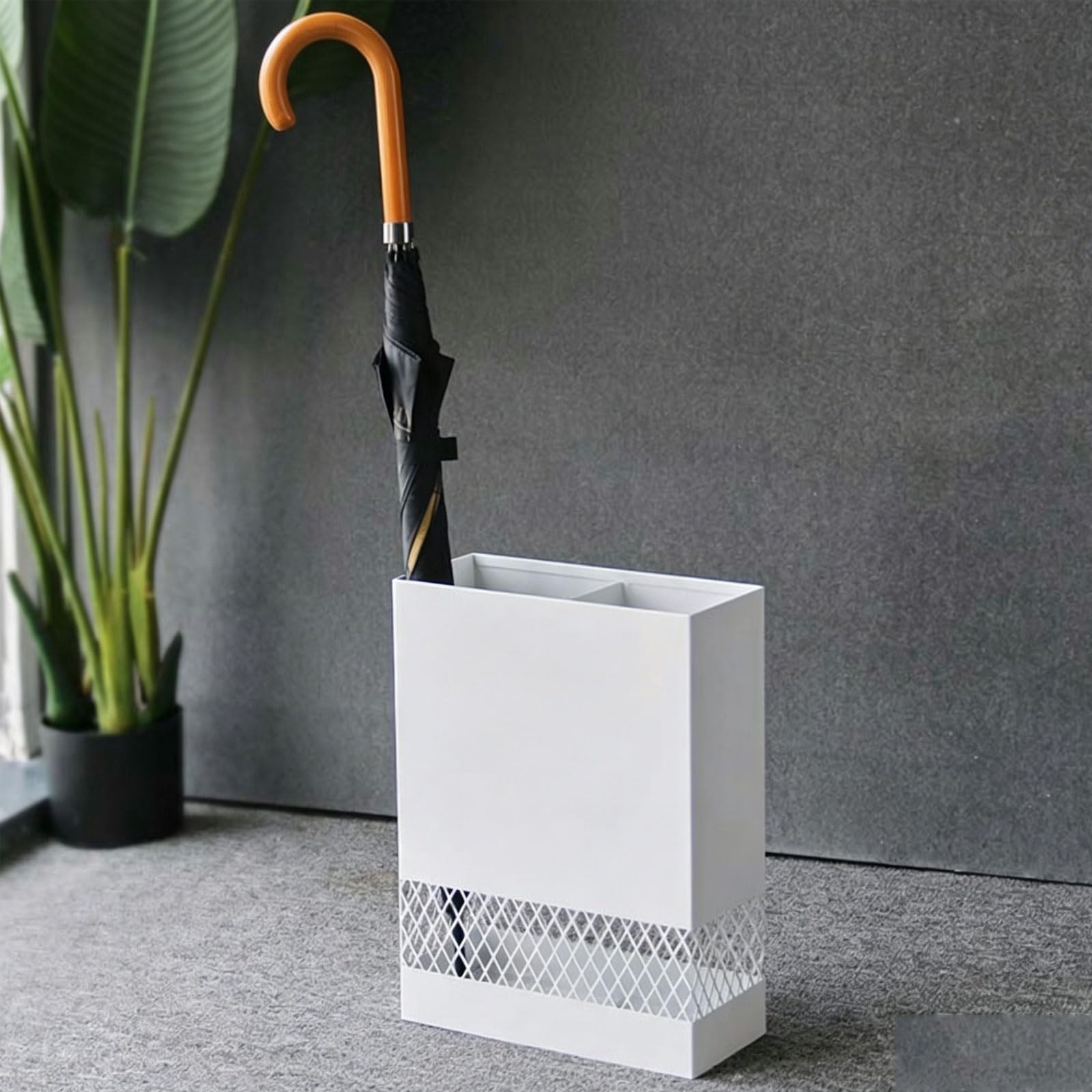 OECETCAWKD Modern Metal Umbrella Stand Indoor, Large Capacity Umbrella Holder Bucket, Space Saving Cane/Walking Stick Umbrellas Rack for Home, Office and Hallway(White2)