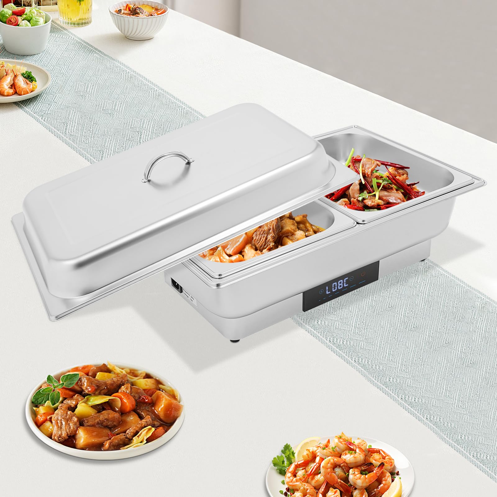 Scaldavivande elettrico con touchscreen, 9 l, in acciaio inox, temperatura regolabile, contenitore termico con coperchio, per catering, buffet, matrimoni