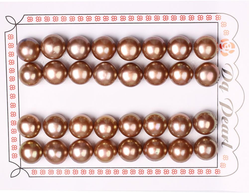 GEM-INSIDE CREATE YOUR OWN FASHION 11mm-1/2 11mm 16 Pairs Coffe Brown Half Drilling Drill Freshwater Pearls Button Stone Beads for Jewelry Making Loose Beads