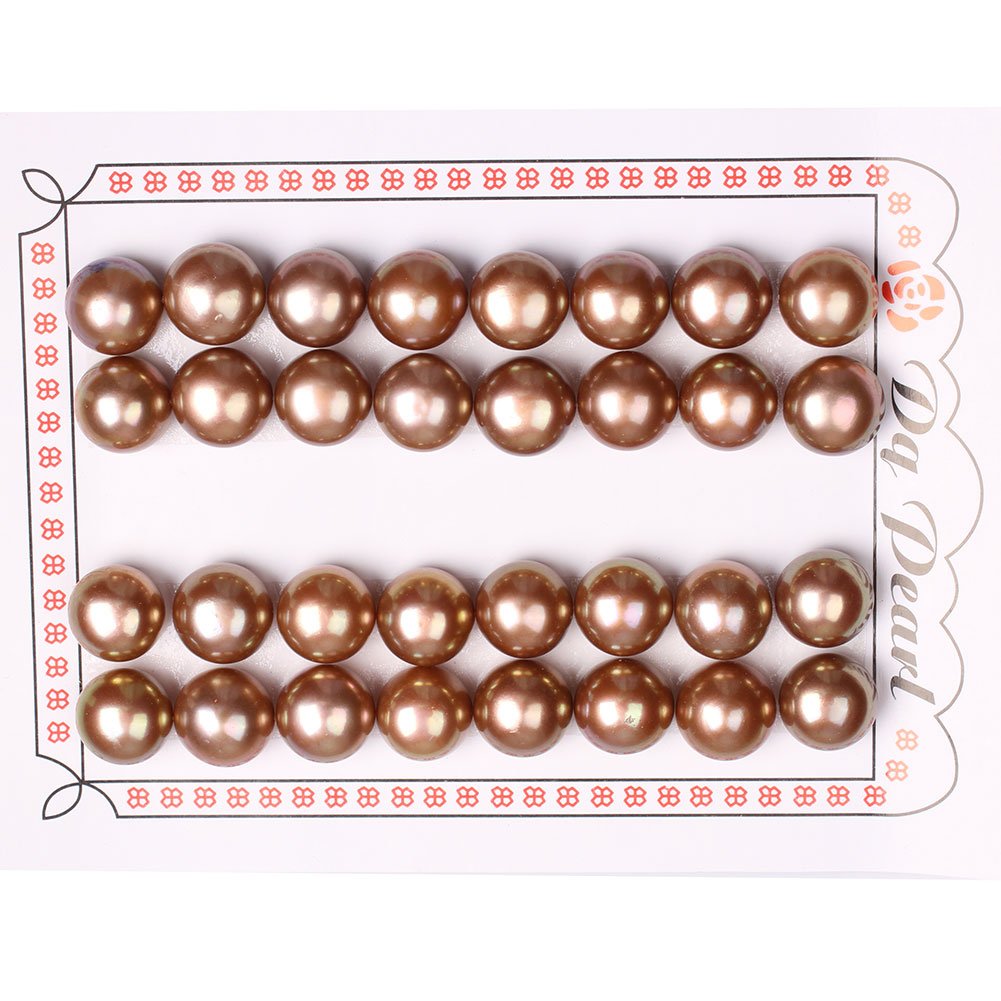 GEM-INSIDE CREATE YOUR OWN FASHION 11mm-1/2 11mm 16 Pairs Coffe Brown Half Drilling Drill Freshwater Pearls Button Stone Beads for Jewelry Making Loose Beads