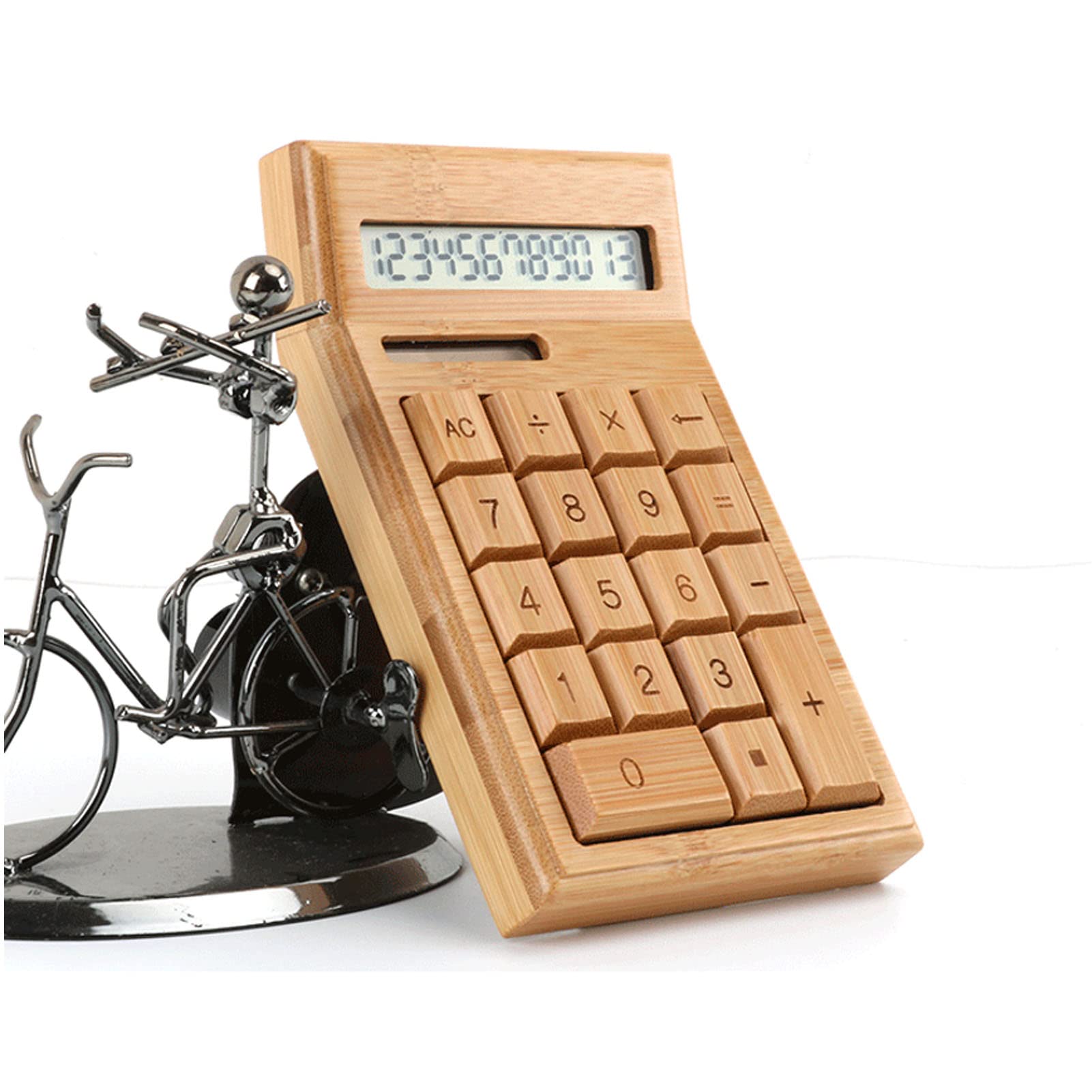 Calcolatrice da scrivania in bambù, display LCD a 12 cifre, tasti grandi, alimentazione solare e a batteria, per ufficio, casa, 170 x 82 x 19 mm, 1 pezzo