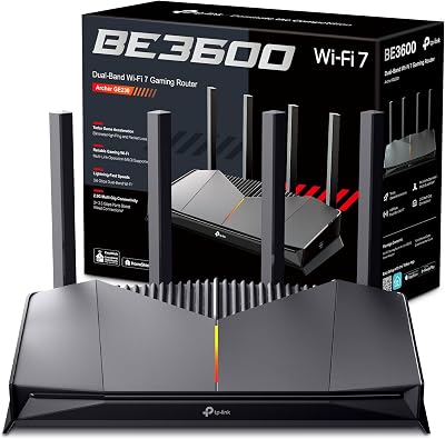 TP-Link Archer GE230 – Router Gaming Wi-Fi 7 BE3600, Doble Banda (2882Mbps en 5GHz y 688Mbps en 2,4GHz), 2 Puertos de 2.5Gbps, 3 Puertos Gigabit, MLO, USB 3.0, EasyMesh, Red Privada Gaming, Luz RGB