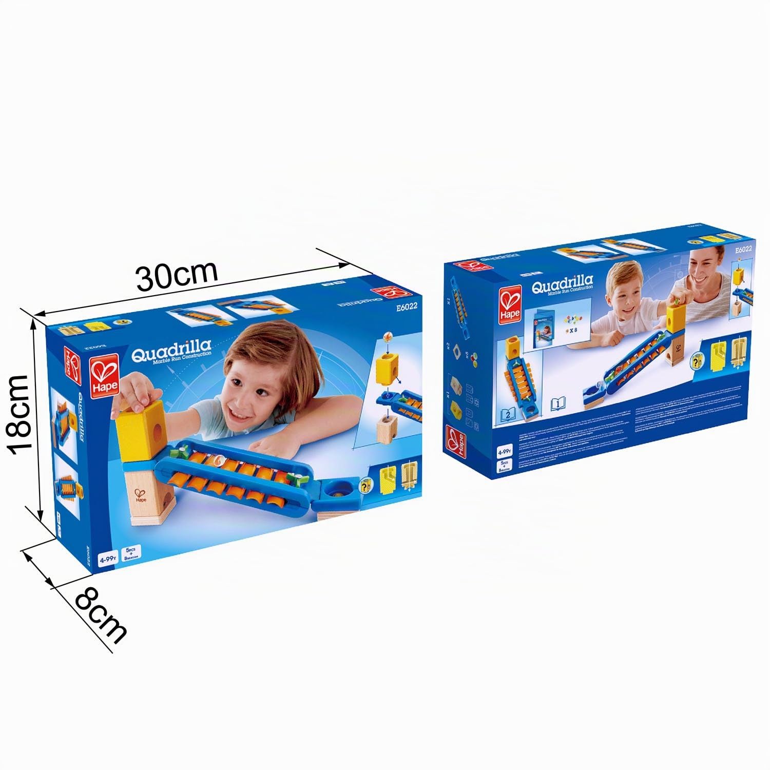 Hape E6009 - Quadrilla Vertigo, Kugelbahn, Konstruktionsspielzeug, aus Holz, ab 4 Jahren & 6022 - Klingender Spielplatz, Zubehör für Quadrilla Kugelbahnen, Xylophon-Rutsche, ab 4 Jahren, Mehrfarbig